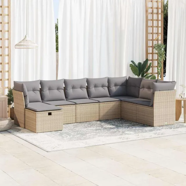 vidaXL 8-delige Loungeset met kussens poly rattan beige, foto 2