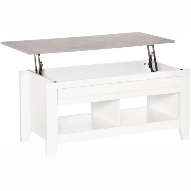 Atlasyx salontafel - Tafel - Bijzettafel - Met lade - Met opbergruimte - Liftbaar tafelblad - 105 x 50 x 49 cm - Wit marmerlook Wit met marmereffect