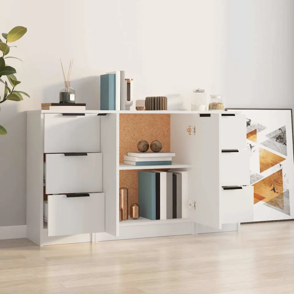 vidaXL Dressoirs 3 st bewerkt hout wit, foto 3