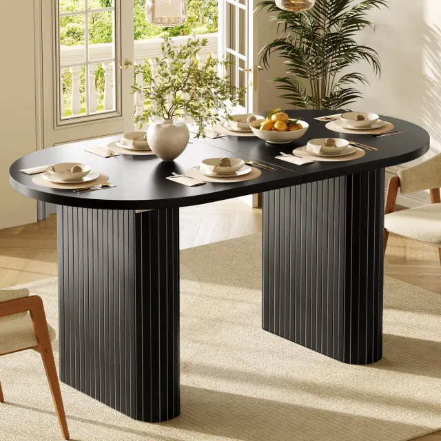 STILVORA Eettafel - Uitschuifbaar Ovaal Design Met Veilige Hoeken - Voor Eetkamer - MDF En Metaal - 120-160x80x75,5 Cm - Zwart