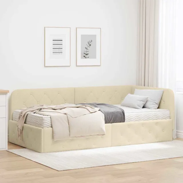 vidaXL Hoekbedframe Crème 100 x 200 cm Stof