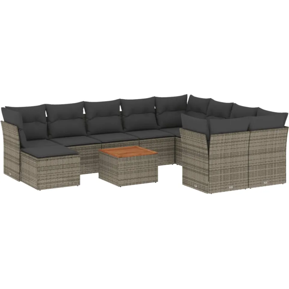 vidaXL 11-delige Loungeset met kussens poly rattan grijs, foto 3