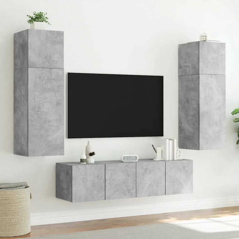 vidaXL Tv-wandmeubel met LED-verlichting 60x35x41 cm betongrijs grijs, foto 4