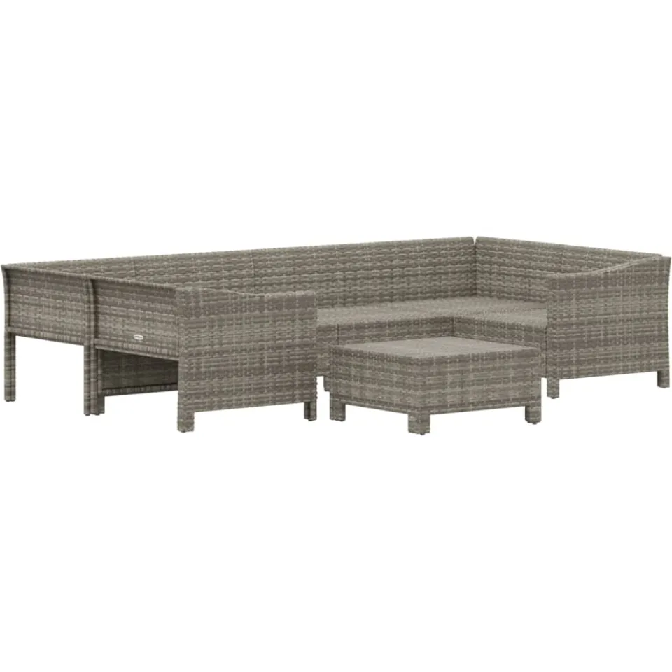 vidaXL 7-delige Loungeset met kussens poly rattan grijs, foto 3
