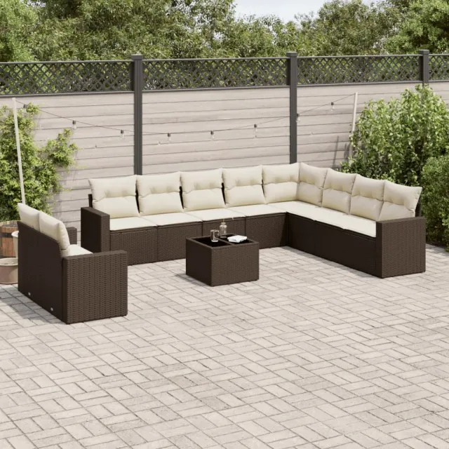 vidaXL 11-delige Loungeset met kussens poly rattan bruin, foto 2