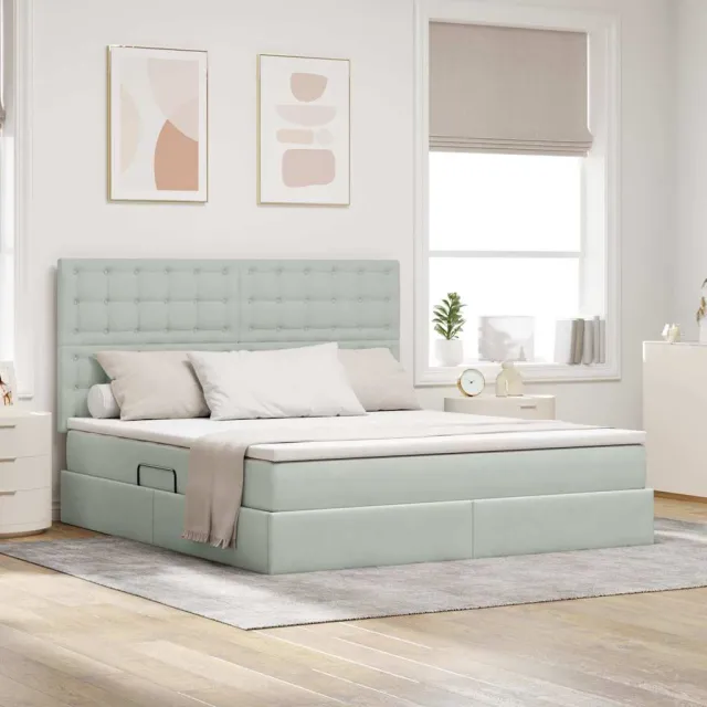 vidaXL Opslag bed met matras Lichtgrijs 160 x 200 cm Fluweel