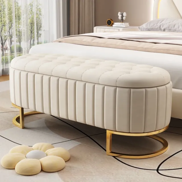 HAUSS SPOLE Opbergbank Met Zitkussen - Met Verborgen Opbergruimte - Voor Woonkamer, Slaapkamer En Hal - Fluweel - Beige