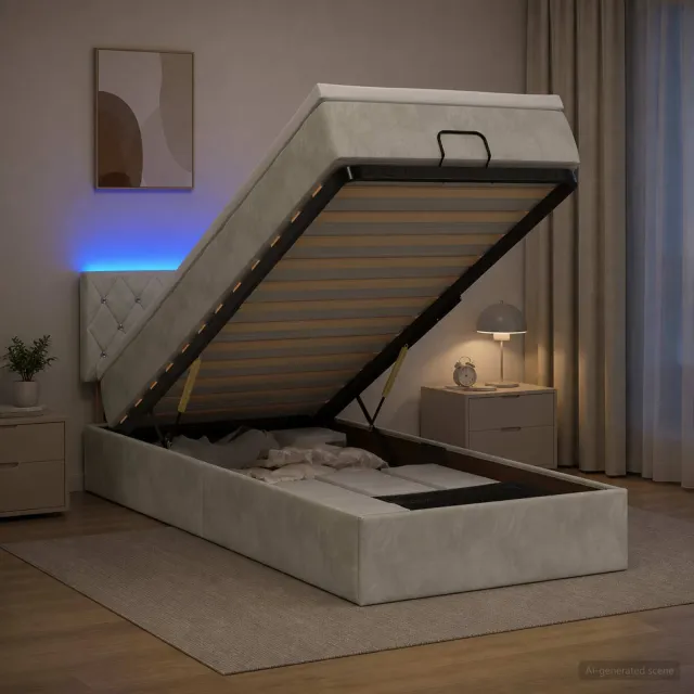 vidaXL Ottoman Bed met Matrassen en LED Lichtgrijs 80 x 200 cm fluweel