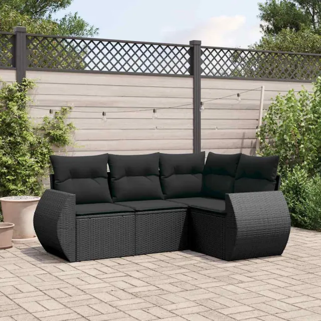 vidaXL 4-delige Loungeset met kussens poly rattan zwart, foto 2