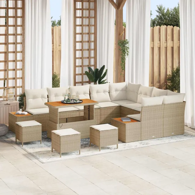 vidaXL Tuinbankenset 13 st 12-Aantal zitplaatsen Beige en Crème