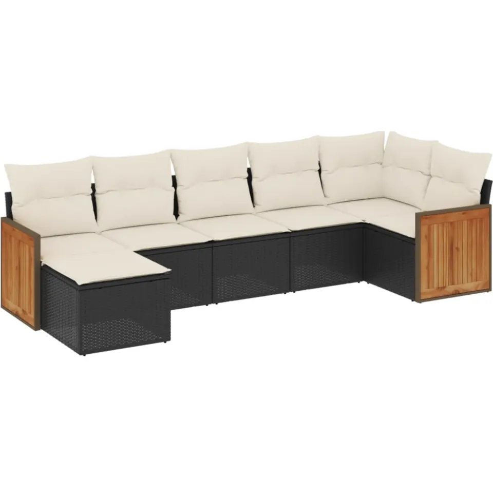 vidaXL 7-delige Loungeset met kussens poly rattan zwart, foto 3