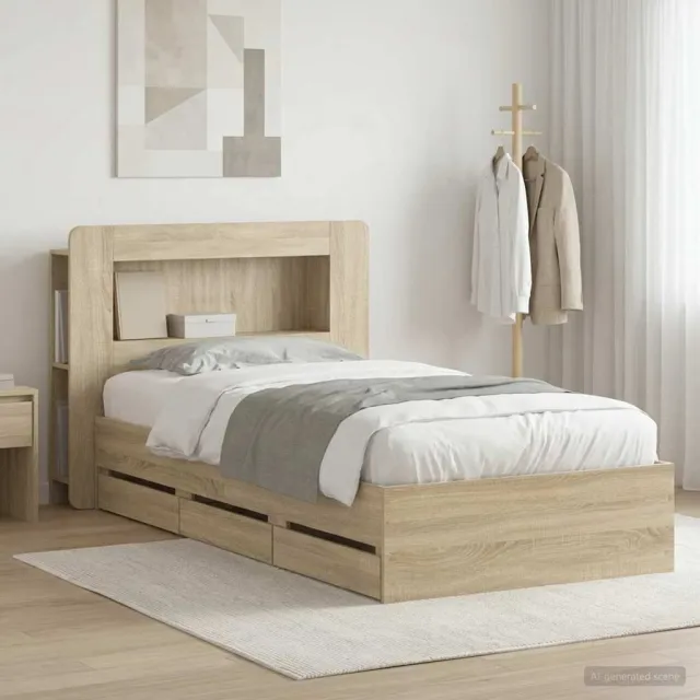 vidaXL Bedframe met opbergruimte en hoofdbord Sonoma Eiken 80 x 200 cm Bruin
