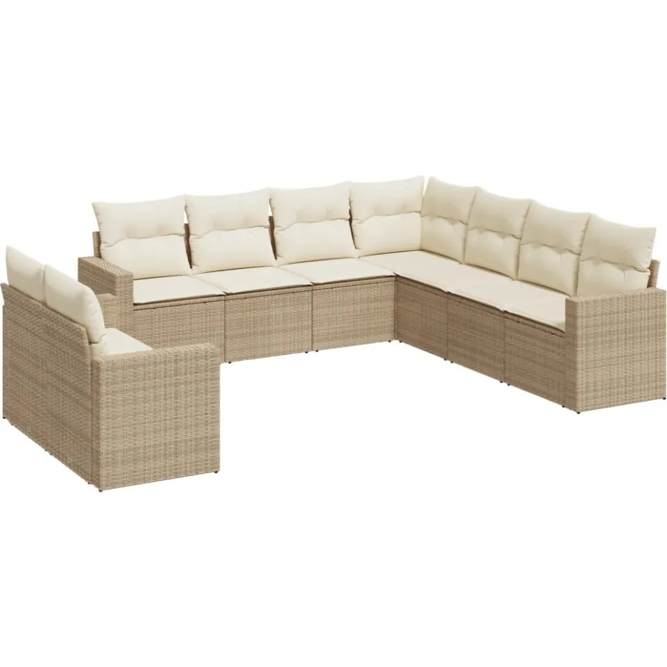 vidaXL 9-delige Loungeset met kussens poly rattan beige, foto 3