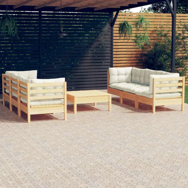 vidaXL 7-delige Loungeset met crèmekleurige kussens grenenhout, foto 2
