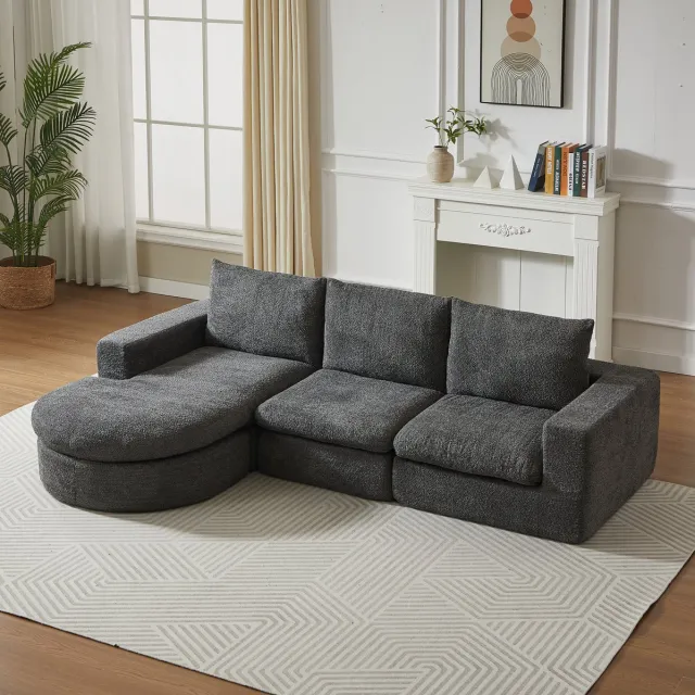 STILVORA Hoekbank 3-Zits - Modulaire Bank Met Verwisselbare Chaise Longue - Voor Woonkamer En Lounge - Stof - Grijs