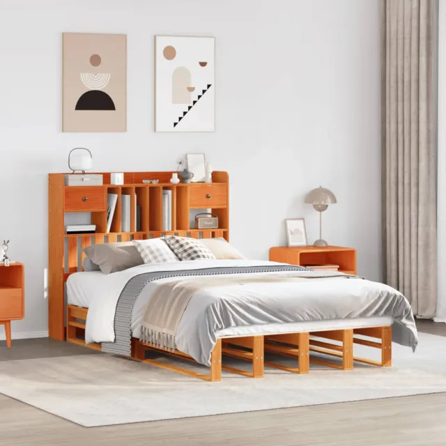 vidaXL Bed met boekenkast zonder matras grenenhout wasbruin 135x190 cm bruin