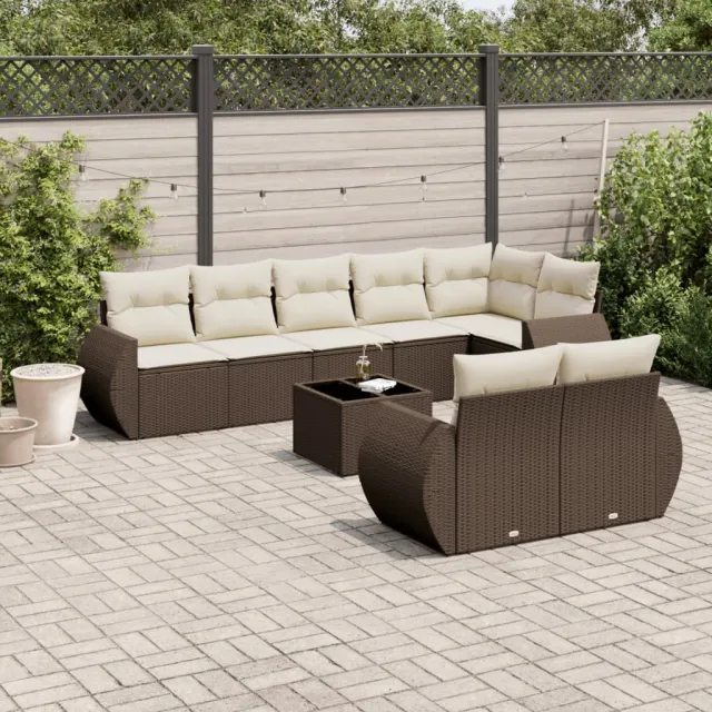 vidaXL 9-delige Loungeset met kussens poly rattan bruin, foto 2