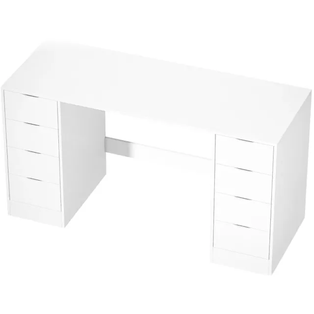 ZYLARO Bureau met 8 Lades - Modern Kantoortafel met Opbergruimte - Computerbureau - Werktafel - Computer Tafel - Bureautafel - Desk - Game Bureau - 140 x 53 x 75 cm - Wit Houtlook