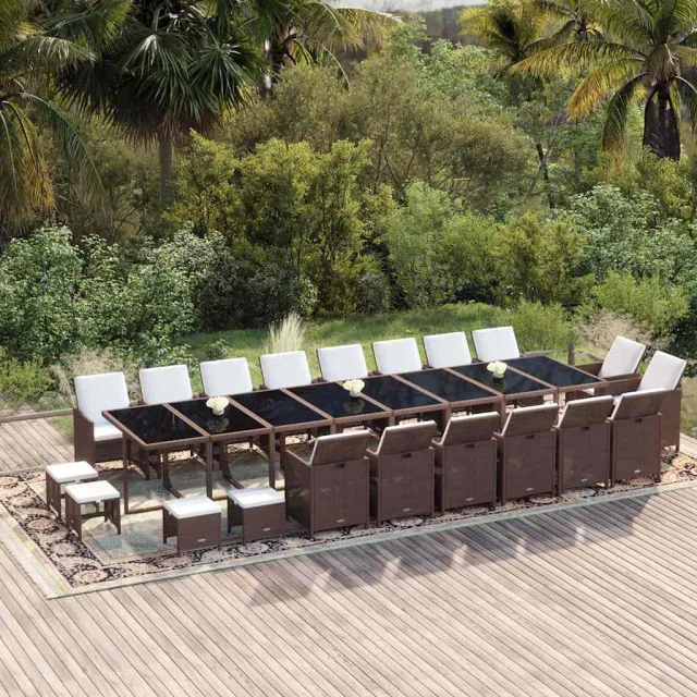 vidaXL 21-delige Tuinset met kussens poly rattan bruin, foto 2