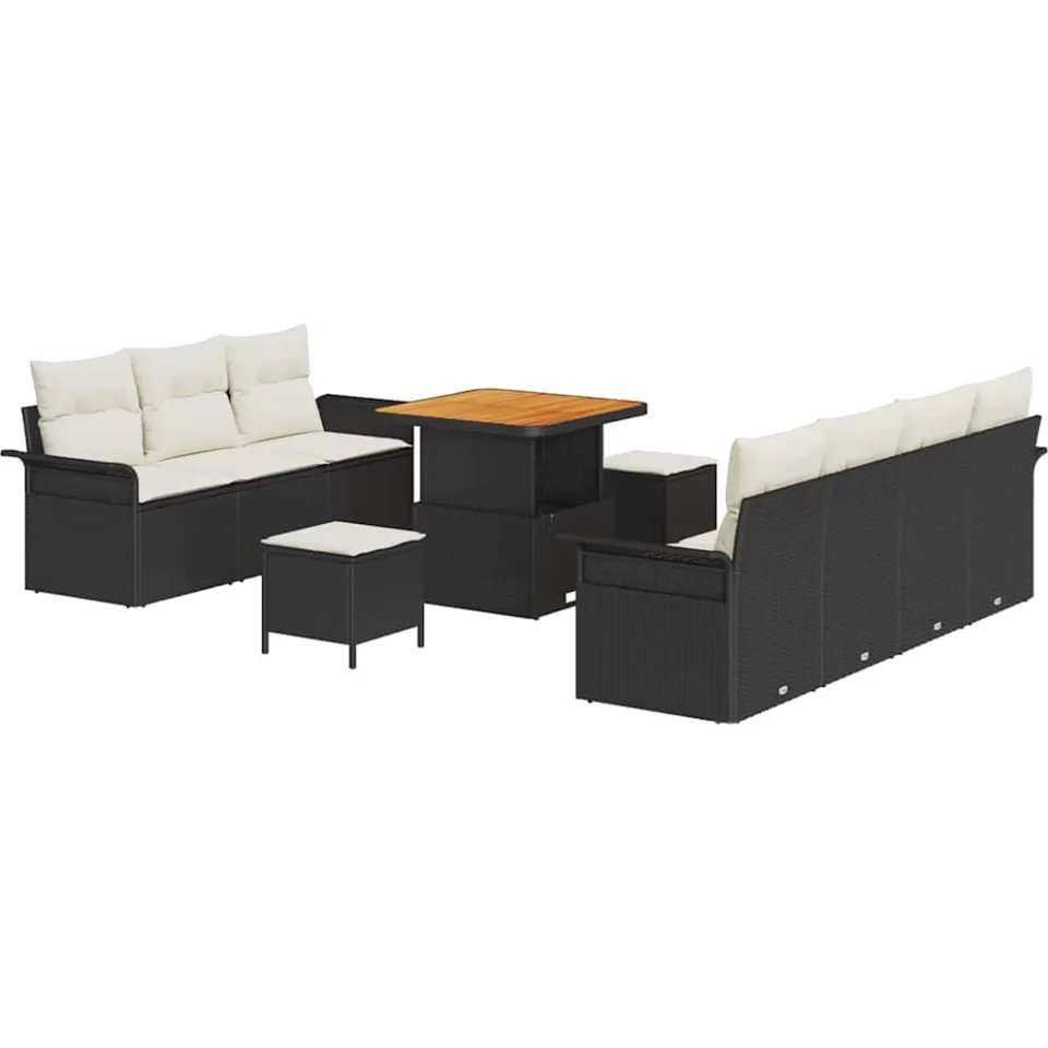vidaXL Tuinbankenset 10 st Zwart poly rattan