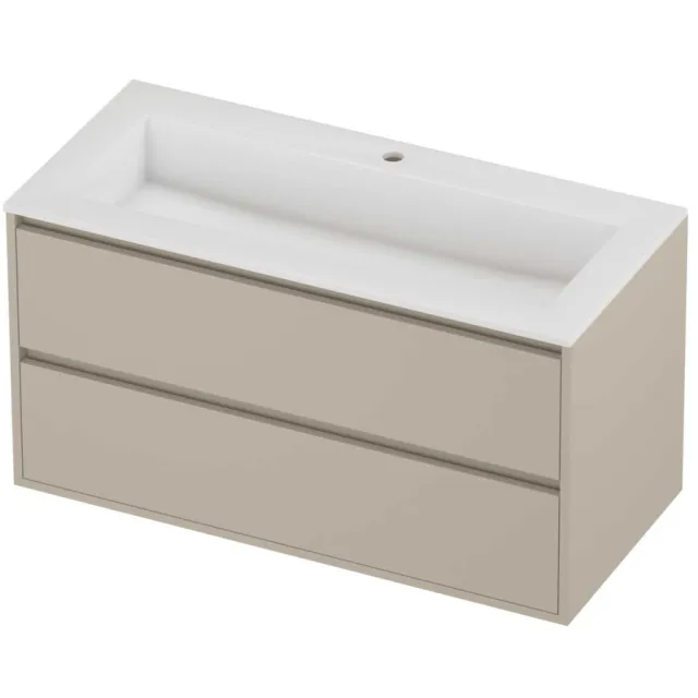 Proline Aristo Badmeubelset Polystone Elegant 1 Gat 100x46x54 cm Glans Wit Soft Linen Beige