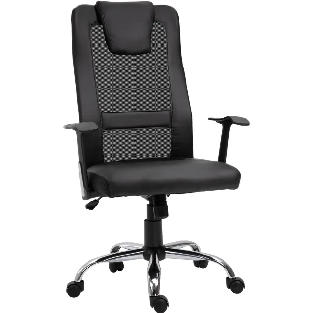 Vinona Bureaustoel - Met hoofd- en lendenkussen - Met wippfunctie - In hoogte verstelbaar - 66 x 73 x 108-118 cm - Zwart