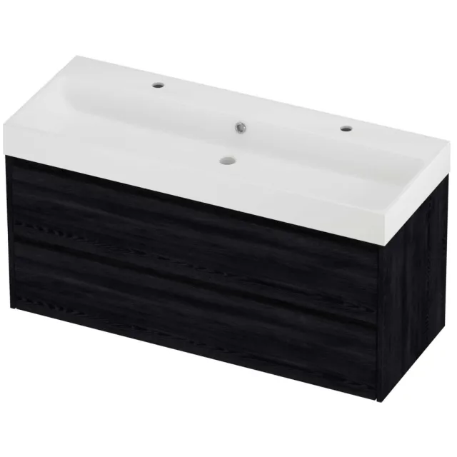 Proline Podium Badmeubelset Polystone Loft 2 Gaten 120x46x62 cm Mat White Black Oak Eiken