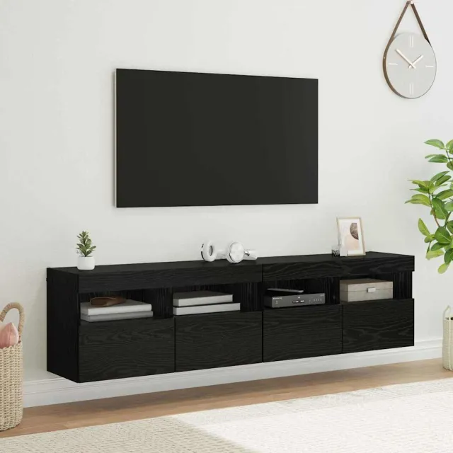 vidaXL TV Wandkasten 2 st Zwart Eiken Bewerkt hout, foto 2