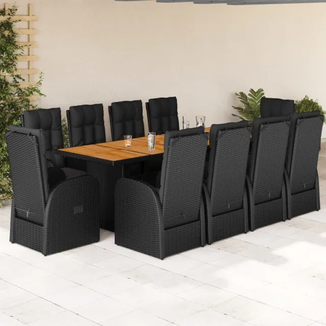 vidaXL 11-delige Tuinset met kussens poly rattan zwart, foto 2