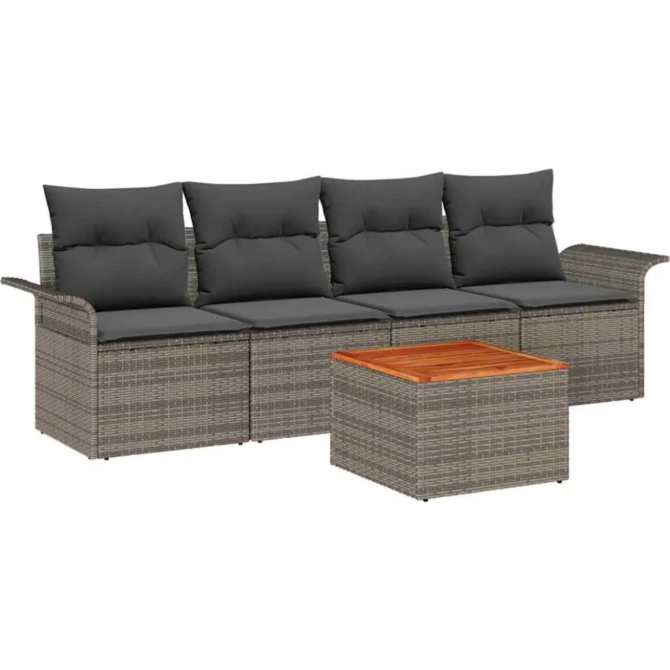 vidaXL Tuinbankenset 5 st Grijs poly rattan