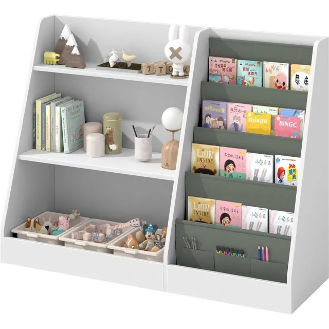 Cink & Co Kinderboekenkast - 4 boekenplanken en 3 speelgoedvakken - Wit - 80 cm breed