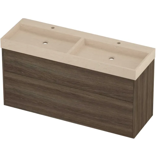 Proline Evoli Badmeubelset Hardsteen Loft 2 Laden 140x46x75 cm Sand Stone Vital Oak Eiken