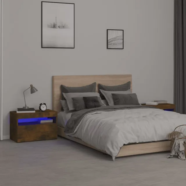 vidaXL Nachtkastjes 2 st met LED-verlichting 60x35x40 cm gerookt eiken, foto 2