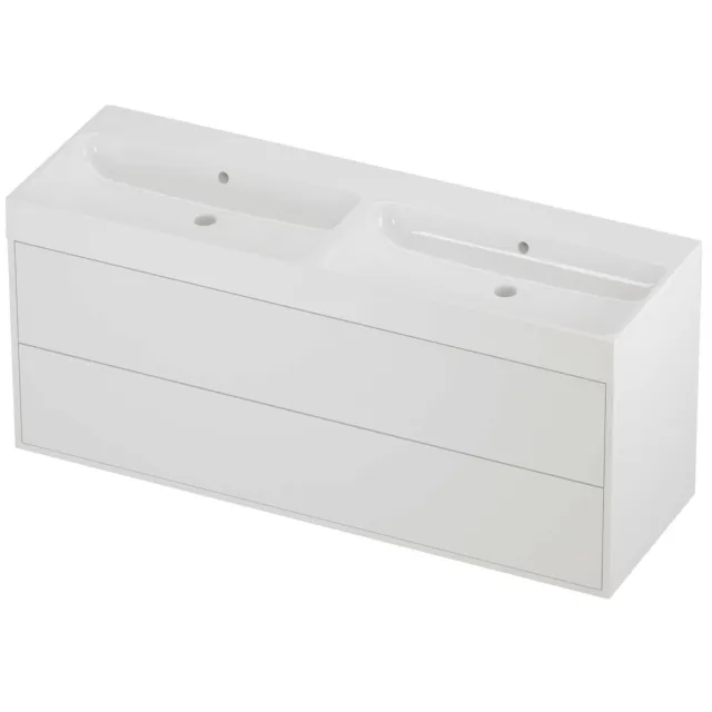 Proline Podium Badmeubelset Polystone Loft Dubbel 140x46x62 cm Glans Wit Mat White Mat Wit