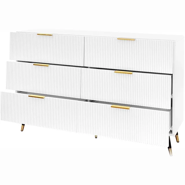 Merax Dressoir 120x40x77 cm Wit met Goud – Ladekast met 6 Lades en Gouden Accenten – Modern Sideboard met Veel Opbergruimte
