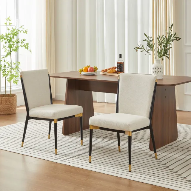 MODENUIT Eetkamerstoel - Set Van 2 - Verstelbare Poten - Voor Eetkamer - Stof En Metaal - Beige Zwart-Goud Beige + Zwart