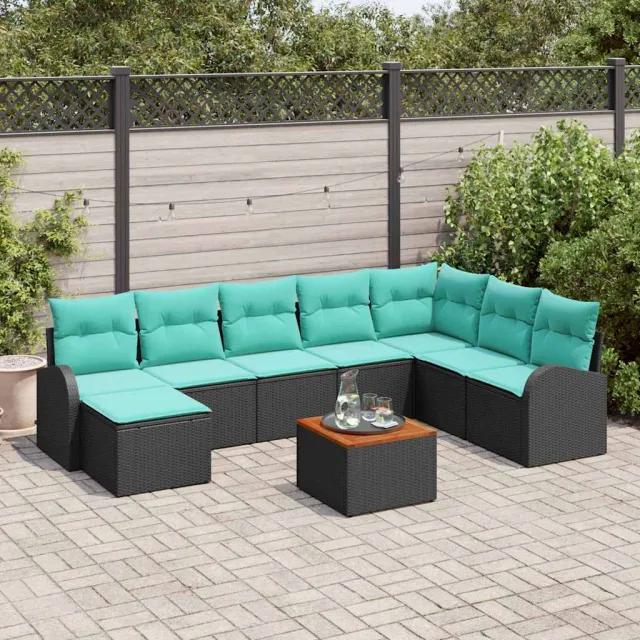 vidaXL Tuinbankenset 9 st Zwart en Turquoise poly rattan