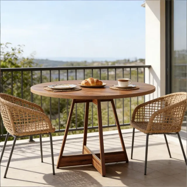 REDOM Ronde Eettafel - Compact - Landelijke Stijl - Voor Keuken Of Eetkamer - MDF - Bruin - Ø 100 Cm