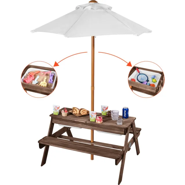 Vevor Picknicktafel Houten Tafels Tuinbank Opvouwbare Parasol 4 Personen bruin