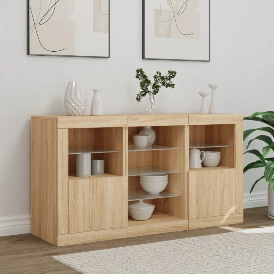 vidaXL Dressoir met LED-verlichting 123x37x67 cm sonoma eikenkleurig, foto 2
