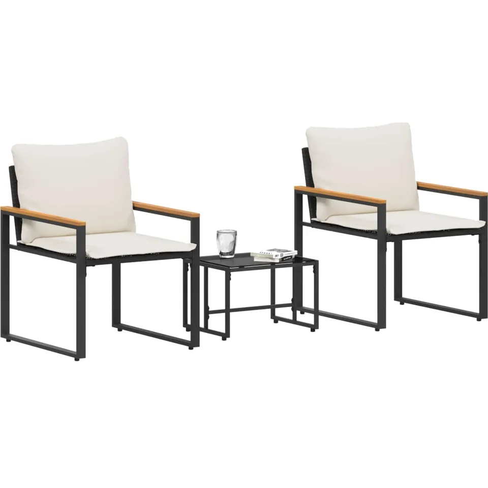 vidaXL Meubelsets 3 st Zwart en Cream Wit Rattan