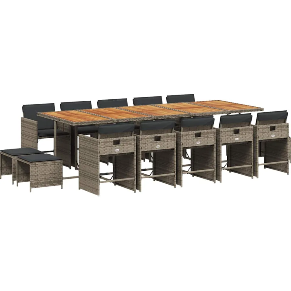vidaXL 15-delige Tuinset met kussens poly rattan grijs, foto 3