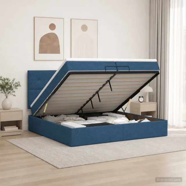 vidaXL Ottoman bed met matras met hoofdeinde Blauw 200 x 200 cm Stof