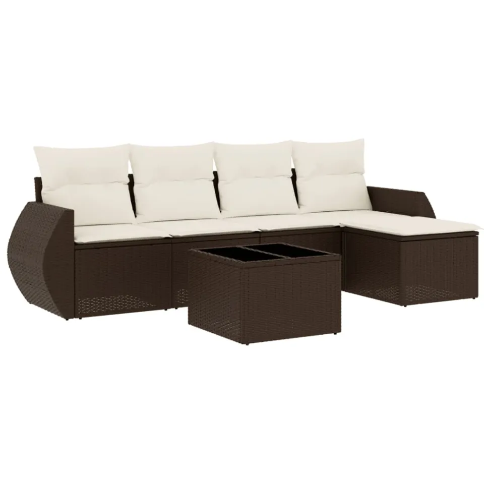 vidaXL 6-delige Loungeset met kussens poly rattan bruin, foto 3