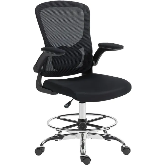 Homcom Tekenstoel - Mesh (100% polyester) - 60x60x132cm - Zwart Grijs