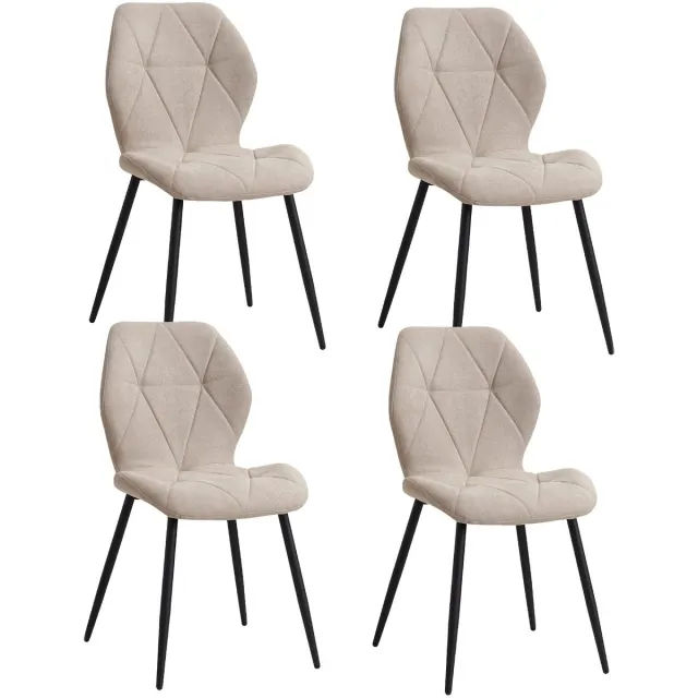 LabelOne Eetkamerstoelen set van 4 - Stoelen - gestoffeerd - gewatteerde zitting - metalen poten - zithoogte 50 cm - beige