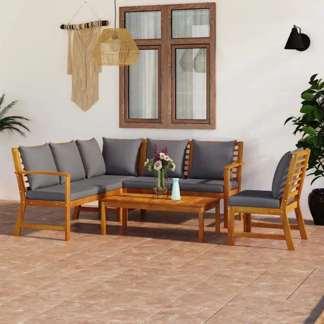 vidaXL 5-delige Loungeset met kussens massief acaciahout grijs, foto 2