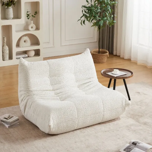 Welltin Fauteuil - 2-zitsbank - Relaxfauteuil - gestoffeerde bank - Zitzak stoel - Comfortabele TV-stoel - Leesstoel - Ergonomisch - Elastische spons - Modern design - Chenille - Beige