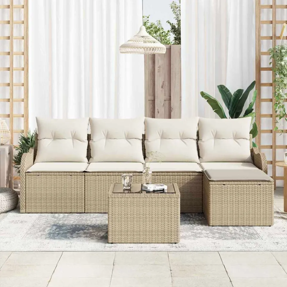 vidaXL Tuin Sofa Set 6 st Beige poly rattan, foto 3