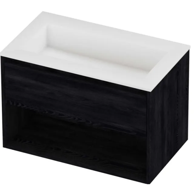 Proline Aristo Badmeubelset Polystone Elegant Schap 80x46x54 cm Mat White Black Oak Eiken